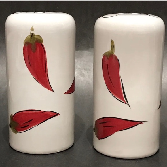 Kitchen Prep 201 Chili and Cheese (White w/Red Chili Peppers) Ceramic Shakers. - Picture 1 of 6